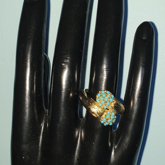 Amazing Precious Vintage 15K Yellow Gold & Turquoise Statement Ring - Picture 12 of 17